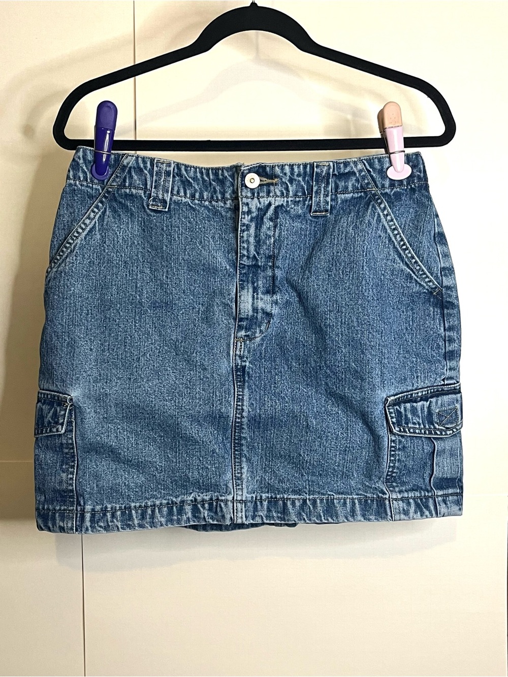 Xhilaration (VTG 11, Fits S) Blue Denim Cargo Low-Rise Mini Skirt